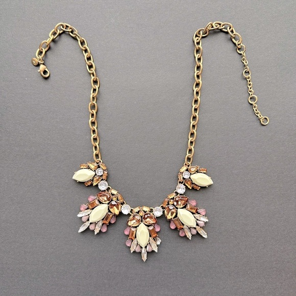 J.Crew Statement Necklace Topaz Violet Copper Cream Faceted Glass Fall Neutrals - Picture 6 of 8